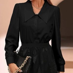 Puff sleeve button-down dress blouse
